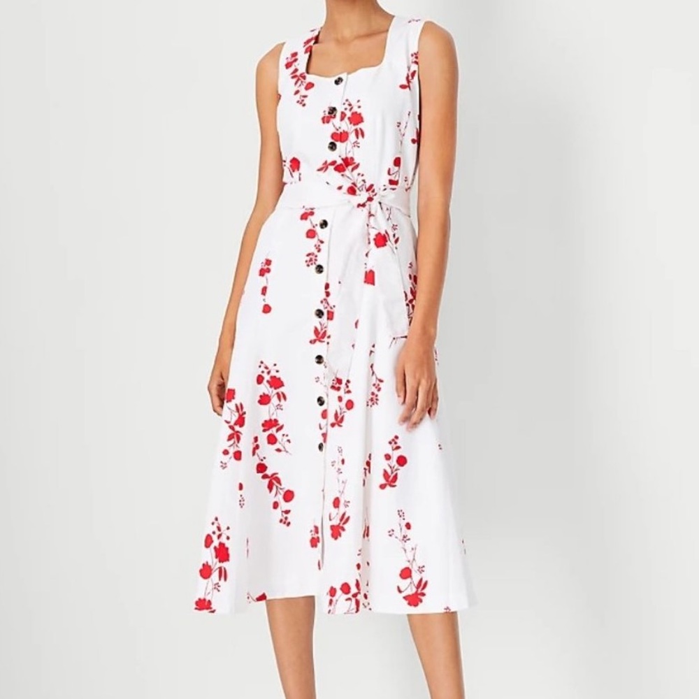 Ann Taylor Floral Button Flare Dress with Belt Size 16
